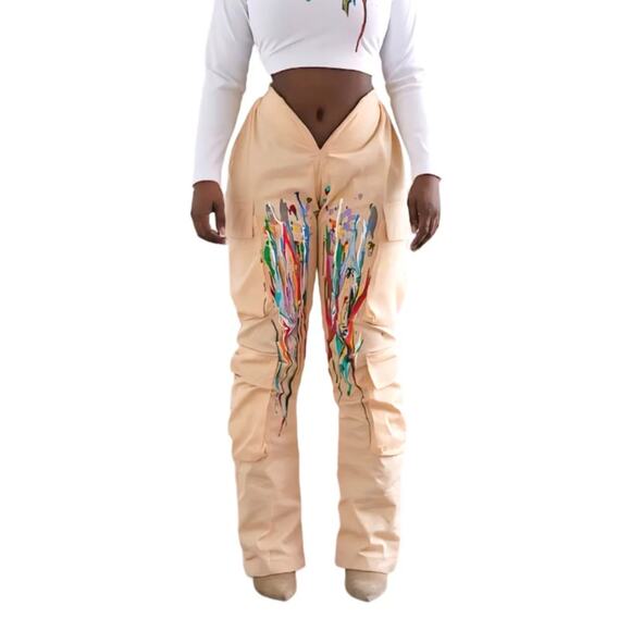 NWT Vareene Khaki V-Cut Pants Paint Splatter Streetwear Y2K – $225 Orig - Picture 2 of 10